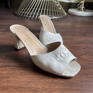 Chanel Authentic Vintage White Leather Slides